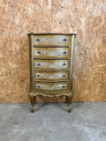Commode chiffonnier florentin doré et argenté 5 tiroirs